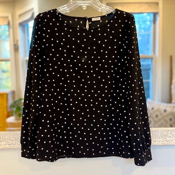 J. Crew Tops - J. Crew Long Sleeve Polka Dot Black & White Blouse Top S